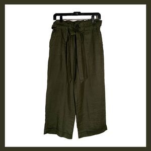 For Cynthia Green Linen Paperbag Waist Pants Size Petite M High Rise Relaxed